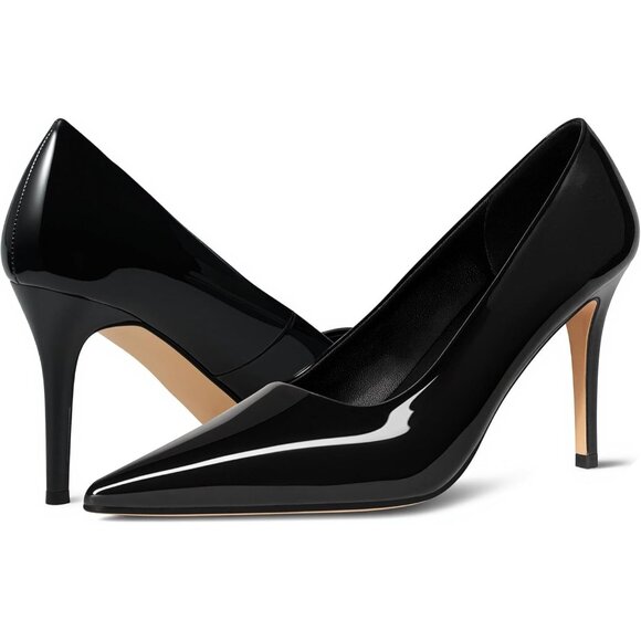 Women Black Pointed Toe Slip-on Closed Toe 3 Inch Stiletto Pumps High Heels - Picture 1 of 8